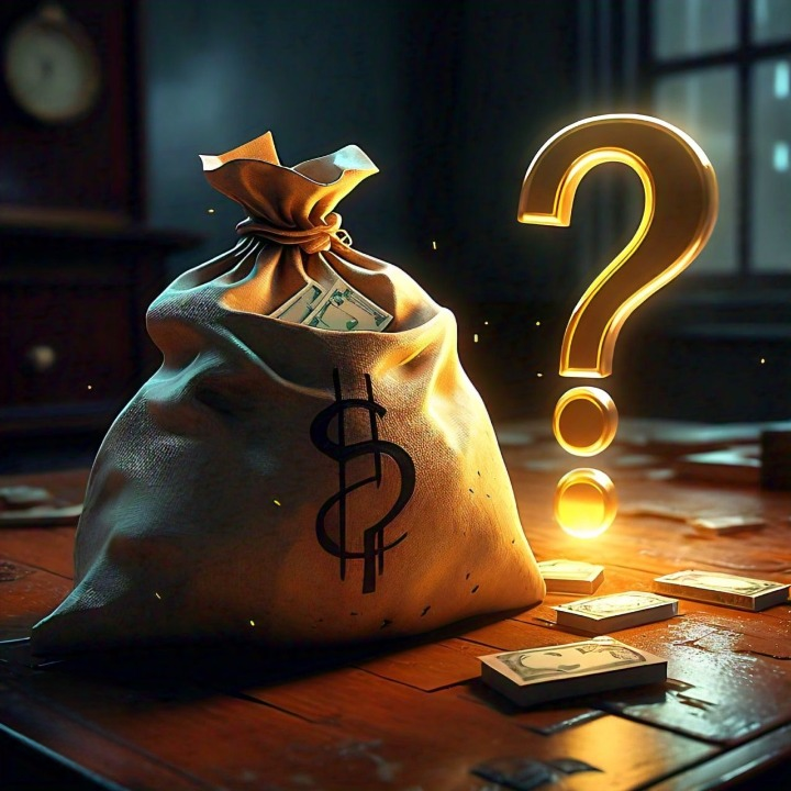 sack of money with a question mark next to it.